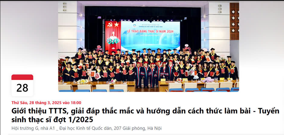 Thông báo: Điều chỉnh lịch Giới thiệu TTTS, tư vấn và hướng dẫn cách thức làm bài thi tuyển sinh Thạc sĩ năm 2025